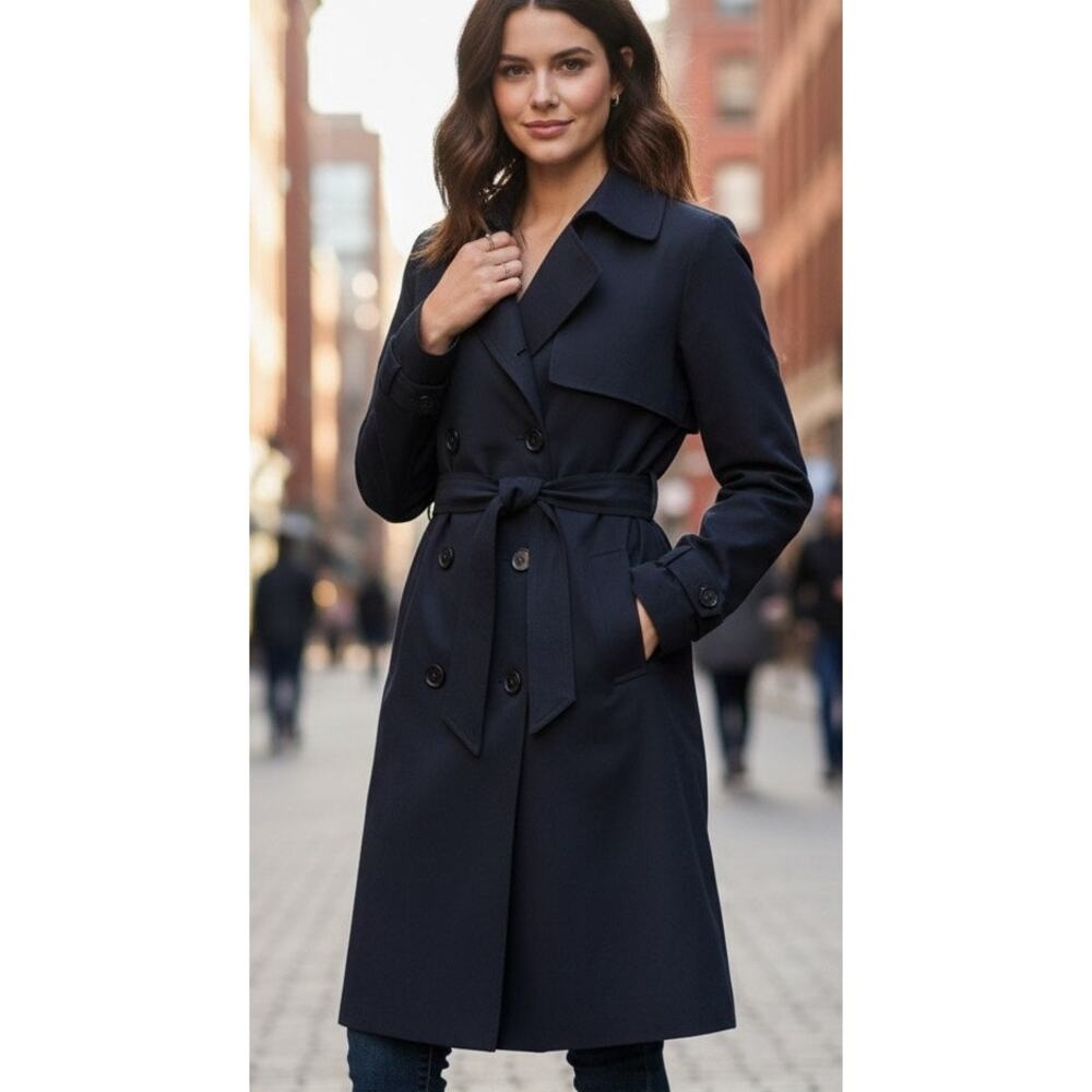NWT Amazon Essentials Navy Blue Midi Double Breasted Trenchcoat